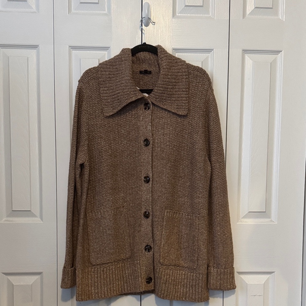 NWT Talbots Cozy Brown Button-Up Women's Sweater